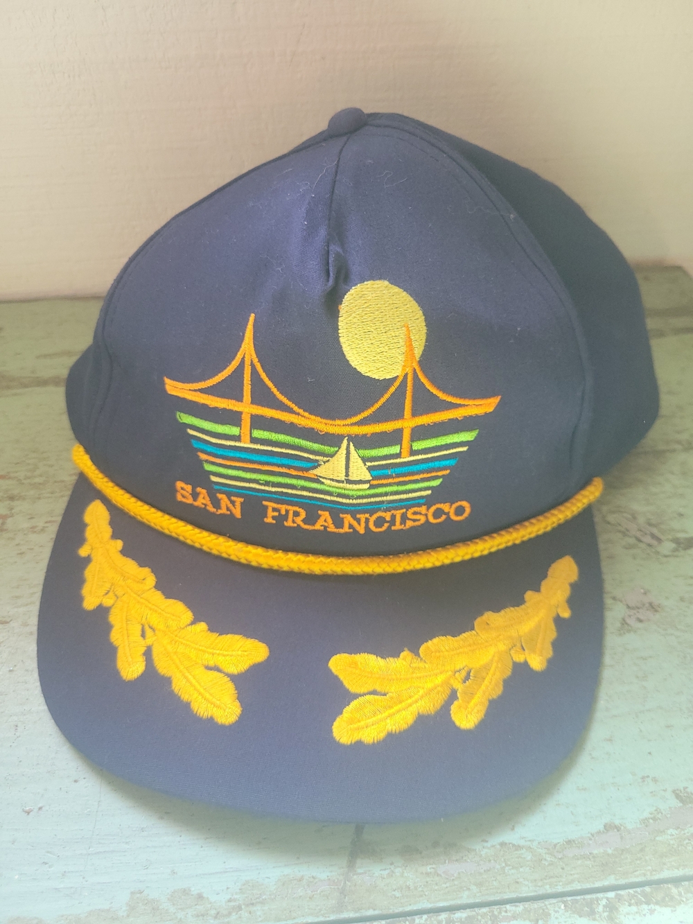 San Francisco Embroidered Souvenir Nautical Hat Cap - Navy & Yellow